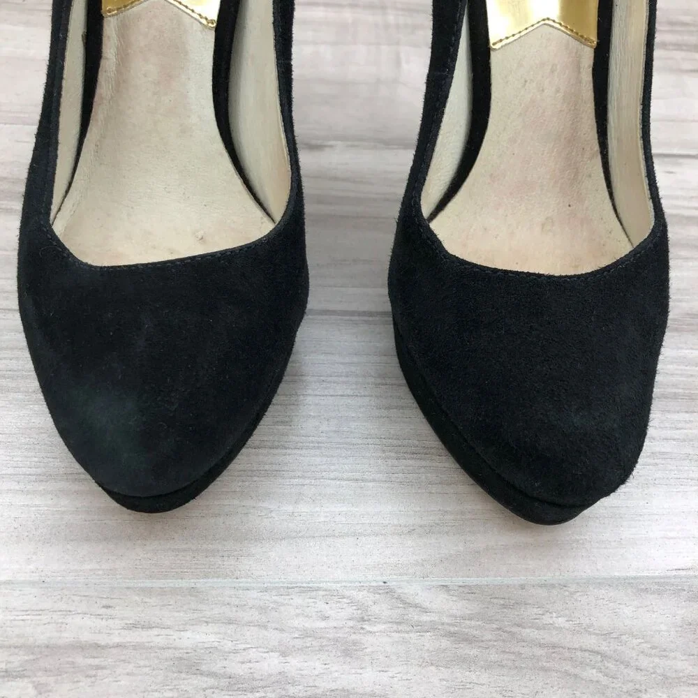 Michael Kors Heels Womens 7.5M York Black Suede Slip on Stiletto Platform Shoes